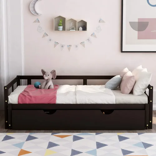 Miniatura 3 de Flieks Sofá cama espresso con cama nido, diseño individual a King, cama extensible de 78.2 pulgadas de largo x 79 pulgadas de ancho, no necesita