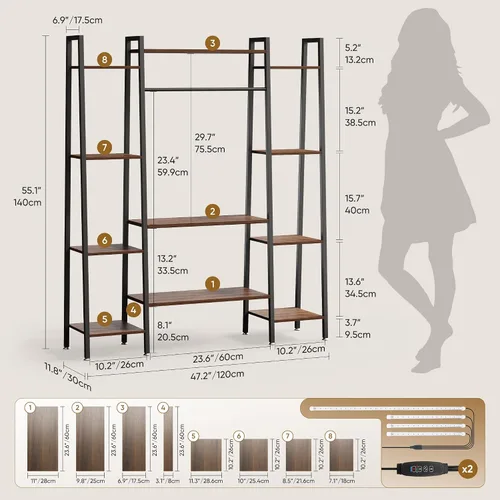 Miniatura 6 de Soporte de plantas grande de 55" para interiores con 8 luces LED de crecimiento (3 modos y temporizador automático) - Estante de plantas de metal