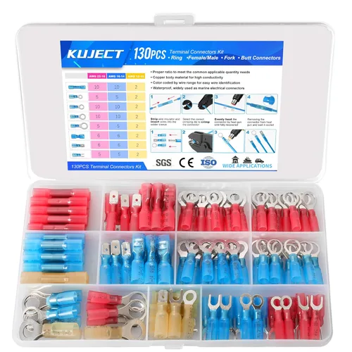 Miniatura 17 de Kuject Kit de 320 conectores de alambre termorretráctil, terminales eléctricos a prueba de agua, conectores de pala aislados para camiones marinos
