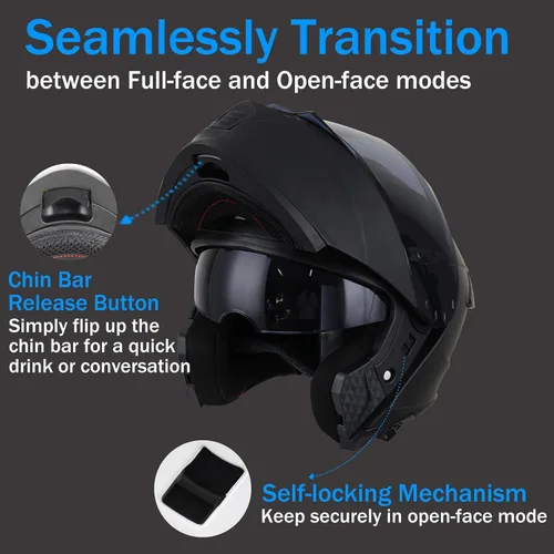 Miniatura 2 de Uchoose Modular Motorcycle Helmet Flip Up Full Face, DOT Approved Motorcycle Helmets for Men and Women, Dual Visor with Extra Clear Shield, Multiple