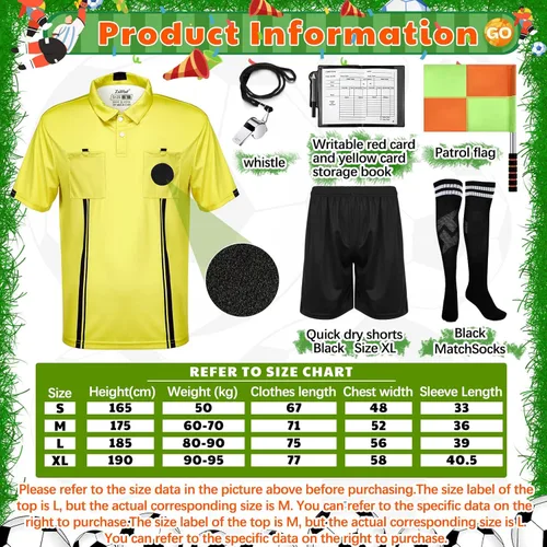 Miniatura 3 de Hicarer Juego de 6 piezas de árbitro de fútbol para hombres, disfraz de árbitro de fútbol, camisa, banderas, tarjetas de silbato, accesorio