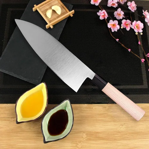 Miniatura 5 de Cuchillo Deba WILDMOK de 7 pulgadas, cuchillo Usuba asiático para salmón, cuchillo Sashimi de acero inoxidable alemán con hoja y mango de madera