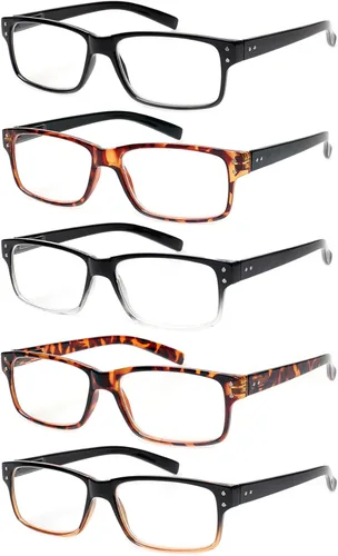 Miniatura 17 de Kerecsen Paquete de 4 lentes de lectura para hombres y mujeres con bisagras de resorte, anteojos rectangulares ligeros de color negro