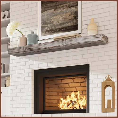 Miniatura 28 de Eshoma - Repisa para chimenea artesanal; estante sólido para colocarse sobre la chimenea; estante flotante montado en la pared con soportes Nogal