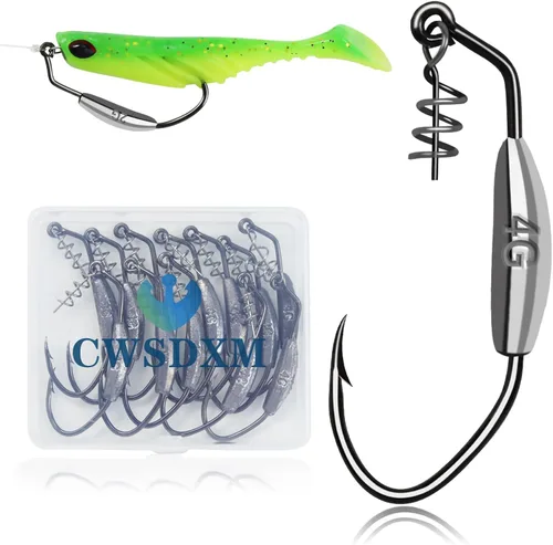 Miniatura 15 de Ganchos de natación con peso, 6 anzuelos Underspin Swimbait con Twistlock, ganchos de manivela con peso con cuchillas giratorias doradas/plateadas