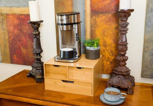Miniatura 7 de Soporte extragrande de bambú para mostrador, cajón organizador de 2 niveles K-Cup