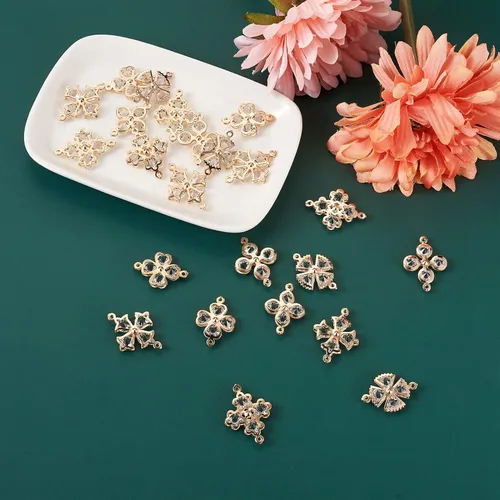 Miniatura 5 de Cheriswelry Colgantes de corazón de diamantes de imitación de oro claro, colgante de aleación colgante de cristal brillante, abalorios de flores 3