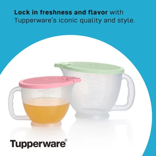 Miniatura 11 de Set de jarras Tupperware Classic Mix-N-Store en verde menta y rosa caramelo, apto para lavavajillas y sin BPA (2 tazones, 2 tapas)