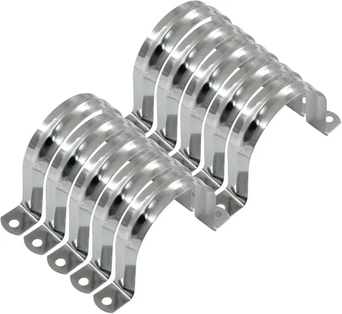 Miniatura 5 de Paquete de 10 correas rígidas M63 para tubo, 2-1/2 pulgadas, correa de cable de acero inoxidable con dos agujeros, abrazadera de conducto