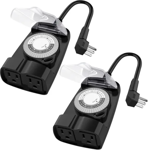 Miniatura 11 de G-Homa Temporizador mecánico de 24 horas para exteriores, temporizador para exteriores para luces, resistente al agua, 2 salidas a tierra, 15 A 1/2