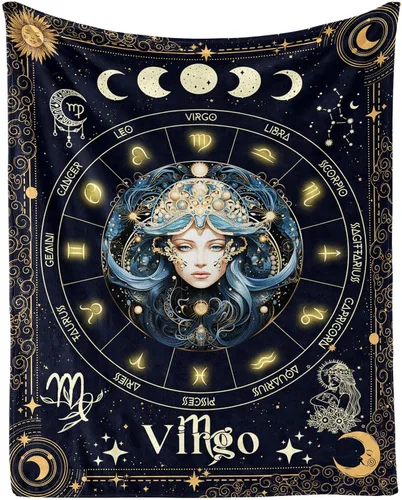 Miniatura 14 de Manta del Zodiaco Acuario para Niños y Niñas, Diseño Temático de Astrología Secreta Impreso, Mantas de Tiro para Niños, Regazo, Silla, Manta Suave