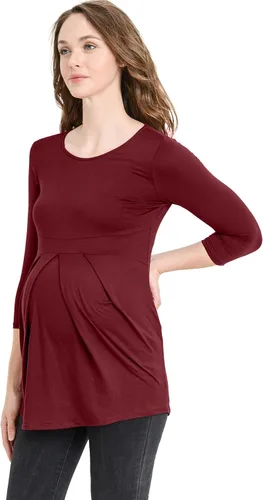 Miniatura 53 de LaClef - Blusa de maternidad para mujer, cuello redondo, manga 3/4, plisada al frente, estilo peplum