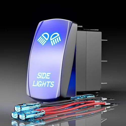 Miniatura 10 de Interruptor basculante de luces de conducción, SPST interruptor de palanca grabado con láser de 5 pines con LED azul y cables de puente, 12 V/24 V