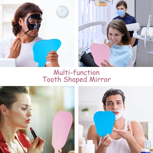 Miniatura 7 de Jetec 2 piezas de espejo de mano en forma de dientes, bonito espejo de maquillaje de mano, espejos dentales de plástico con asa, espejo de mano azul.