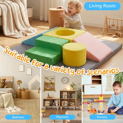 Miniatura 3 de Bloques de escalada de espuma para niños pequeños con tapete de juego para gatear de 47 x 47 pulgadas, juego suave de 7 piezas para bebés, juguetes