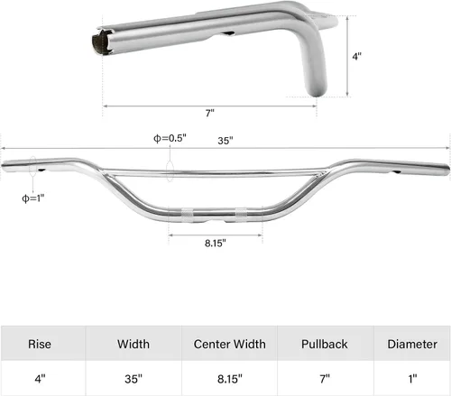 Miniatura 3 de TCT-MOTORPARTS Manillar Hollywood Ape Hanger de 1 pulgada para Harley Sportster XL FLSTC FLSTF Softail Dyna FXDB