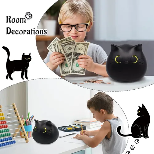 Miniatura 2 de Alcancía de gato para niños, caja de dinero, alcancía irrompible para niñas, banco de gato negro, banco de dinero para niños, Navidad, 5.5 x 5