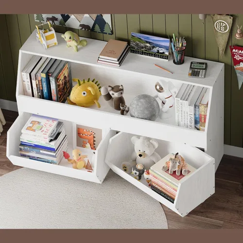 Miniatura 3 de Almacenamiento y organizador de juguetes para niños, estantería grande con contenedor de juguetes y gabinete de juguetes con dos cajones móviles