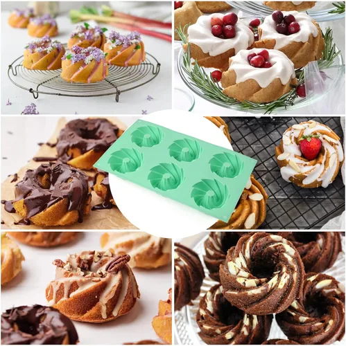 Miniatura 2 de HUAKENER 2 piezas molde de pastel acanalado mini, molde de pastel acanalado de 6 cavidades, molde de silicona antiadherente para hornear para d 2