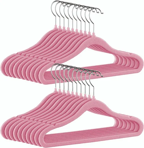 Perchas para niños GoodtoU de terciopelo para bebé, antideslizantes, rosa, para niños pequeños y bebés, paquete de 20 perchas de ropa para bebé para