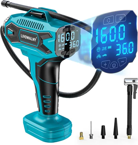 Miniatura 12 de LIVOWALNY Compresor de aire para inflador de neumáticos, compatible con batería Milwaukee de 18 V, bomba de aire eléctrica portátil inalámbrica