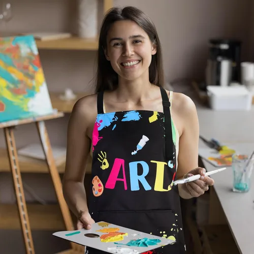 Miniatura 6 de Delantal de artista de pintura con bolsillos, delantales de pintura impermeables para adultos, delantal de arte ajustable con babero Estilo 1