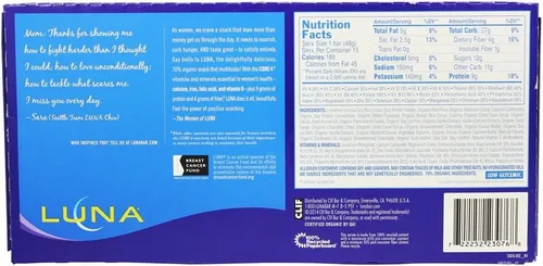Miniatura 6 de LUNA BAR - Barras de aperitivos sin gluten - Magdalena de chocolate - 0.28 oz de proteína - Sin OMG - Snacks saludables a base de plantas - Snacks