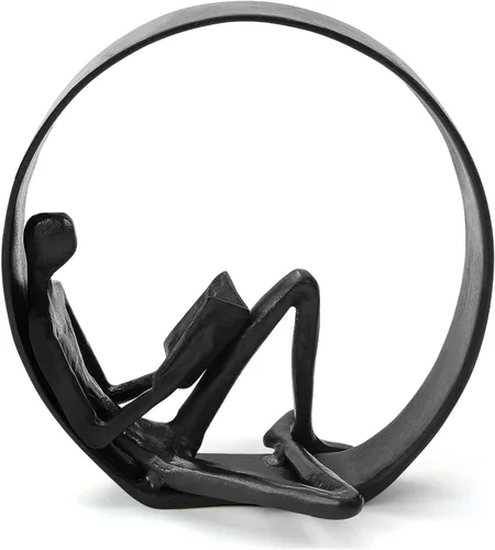 Figuras y estatuas de lectura - Objetos de decoración de estanterías, lector de metal, escultura de hierro fundido, regalos para amantes de los