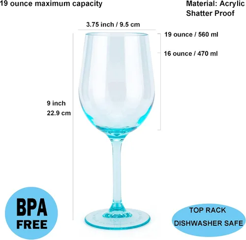 Miniatura 2 de KX-WARE Copas de vino clásicas de acrílico multiusos, copas de vino de tallo de plástico de 19 onzas, juego de 6 multicolor