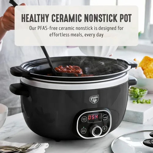 Miniatura 3 de GreenLife Olla de cocción lenta de 6QT, olla de cerámica antiadherente no tóxica sin PFAS, recipiente interior extraíble, programable, apta