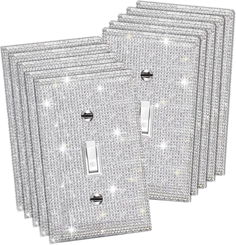 Miniatura 10 de 1 pieza de cubierta de placa de pared con diamantes de imitación brillantes plateados, cubierta decorativa para interruptor de luz con brillos