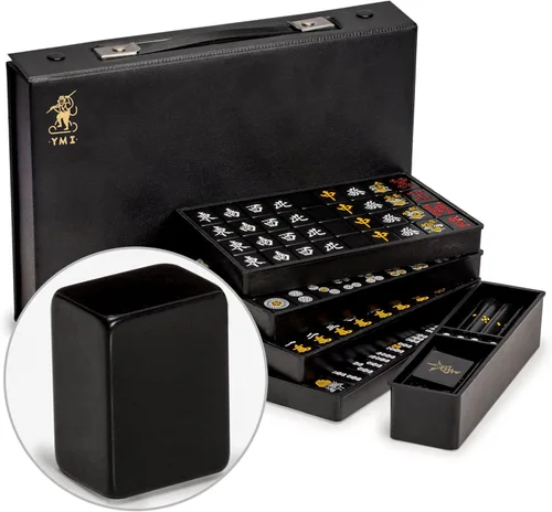 Yellow Mountain Imports - Juego de Mahjong Riichi japonés - Azulejos negros de tamaño estándar y estuche de vinilo - con ficha del Viento del Este,