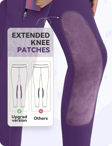 Miniatura 9 de baleaf Pantalones de equitación para niñas, pantalones ecuestres para niños, con parche en la rodilla, bolsillo con cremallera