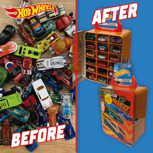 Miniatura 4 de Hot Wheels Bolsa de metal para automóvil a escala 1:64, 18 juguetes de almacenamiento y organizador, regalo para coleccionistas, niños a partir de 3
