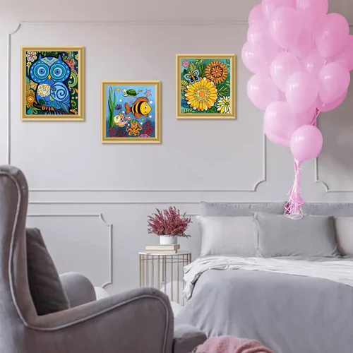Miniatura 7 de Paquete de 3 pinturas por números para niños de 8 a 12 años, pintura acrílica al óleo preimpresa, incluye lienzo enmarcado
