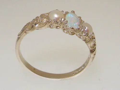 Miniatura 4 de LetsBuyGold Anillo de plata de ley 925 con ópalo auténtico y perla cultivada para mujer, Metal Gema perla, Ópalo
