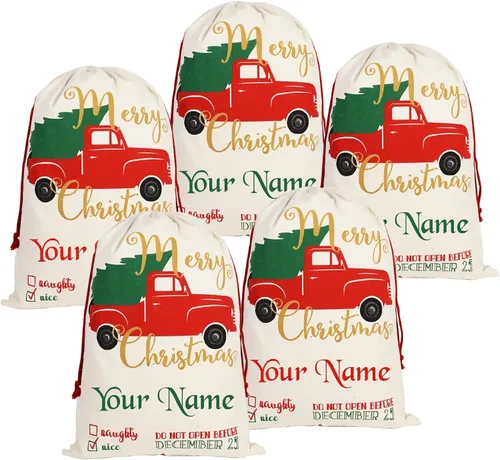 Miniatura 9 de Home and Plan Saco de Navidad personalizado con nombre (27 x 19.7 pulgadas), bolsas de regalo de Papá Noel grandes con cordón personalizado