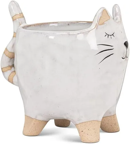 Miniatura 3 de Abbott Collection - Maceta para gatos pequeños con cola gres, blanco, 4"L