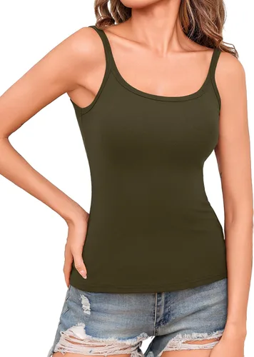 Miniatura 15 de Totatuit Paquete de 3 camisolas acanaladas con cuello cuadrado para entrenamiento, básicas, ajustadas, informales, para mujer