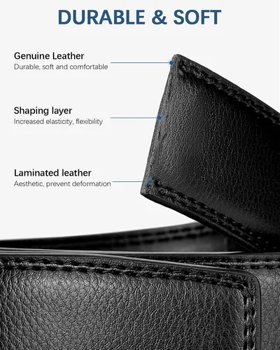 Miniatura 3 de BOSTANTEN Cinturón de cuero con trinquete para hombre, para atuendos formales e informales con hebilla ajustable, se ajusta a la medida.