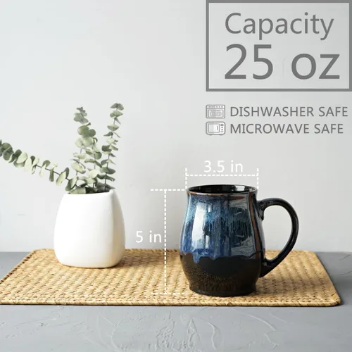 Miniatura 2 de Bosmarlin Taza de café de cerámica extragrande, 25 onzas, apta para lavavajillas y microondas, taza de té grande de gran tamaño, esmalte reactivo