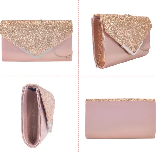 Miniatura 5 de DIGOGO Bolso de noche con solapa de lentejuelas en forma de sobre bolso cruzado de cadena para boda fiesta baile de graduación