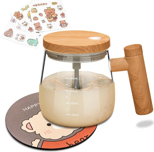 Taza de café eléctrica autoagitable, taza mezcladora de alta velocidad de 13.5 fl oz con tapa, vidrio de borosilicato alto, oficina en casa para