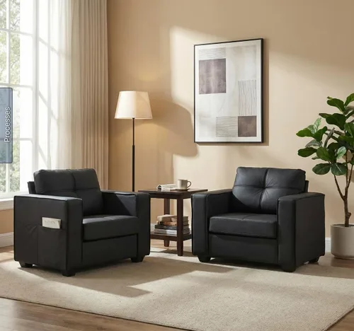 Miniatura 11 de TYBOATLE - Silla Accent cómoda de cuero sintético negro para sala de estar, silla de lectura extragrande con botones decorativos, estilo moderno