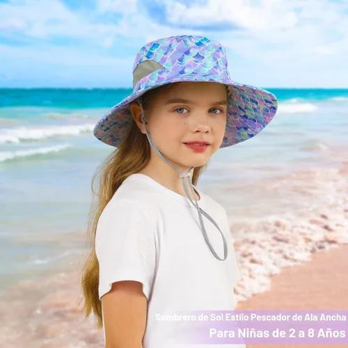 Miniatura 2 de Sombrero de sol para niñas de 2 a 8 años de malla con protección UV, sombrero de playa plegable para niñas de 2 a 8 años Azul