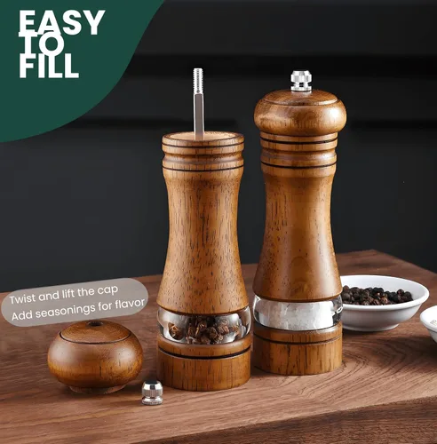 Miniatura 4 de Juego de Molinillo de Sal y Pimienta de 2 Piezas, Molinillos de Sal y Pimienta de Madera de 6.5 Pulgadas con Grosor Ajustable, Molinillo de Pimienta