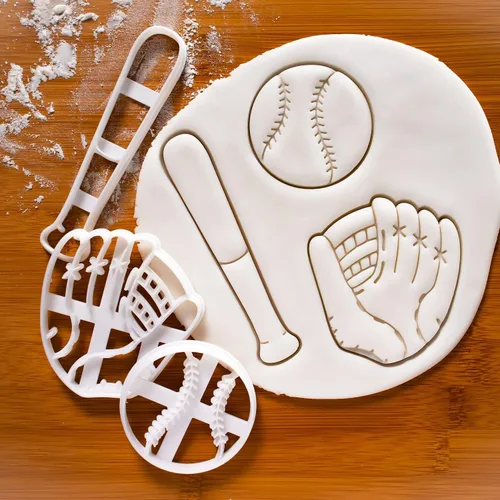 Miniatura 2 de Juego de 3 cortadores de galletas de sóftbol (diseños: murciélago, guante y bola), 3 piezas - Bakerlogy