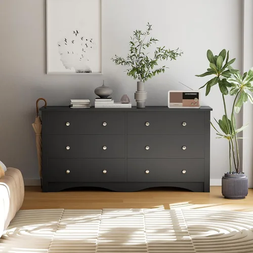 Miniatura 6 de Flamaker Cómoda de 6 cajones para dormitorio, organizador de aparadores de almacenamiento con dispositivos antiinclinación, cómoda moderna y ancha