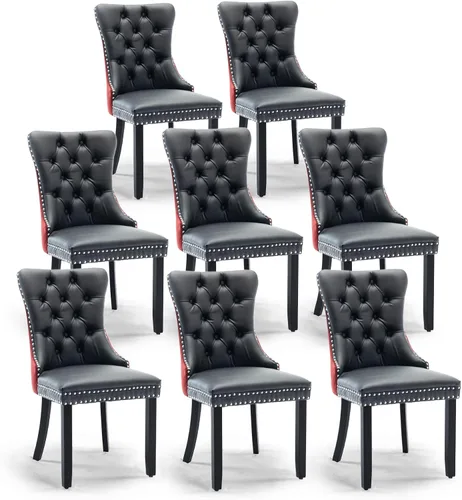 Miniatura 58 de Juego de 4 sillas de comedor de terciopelo, sillas de comedor tapizadas con ribete de cabeza de clavo y patas de madera maciza para cocina