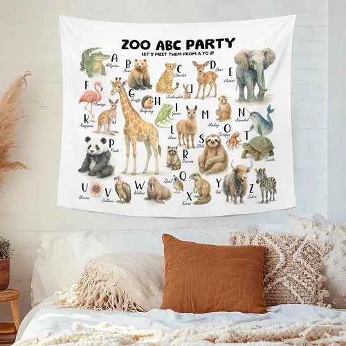Miniatura 5 de MNASAIOO Tapiz de pared para colgar en la pared del alfabeto de animales del zoológico para el aula, para dormitorio, cuarto de bebé, tapices